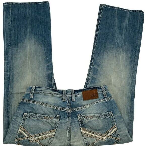 BKE Tyler Jeans Men's Size 32R Straight Leg Medium Wash Whiskers Stitched Denim - Picture 6 of 12